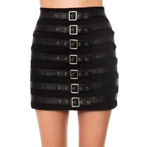 Womens Gothic Punk Vegi Leather Emo Rockabilly Bondage Skirt Tattoo